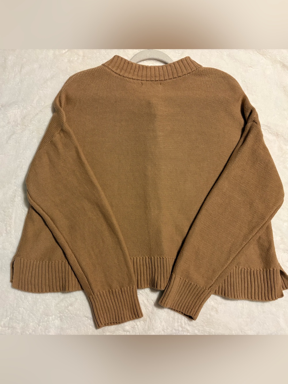 Quince Organic Cotton Cropped Cardigan Camel Large Quiet Luxury minimalist - Picture 8 of 12